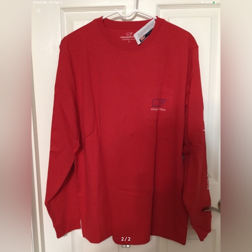 Vineyard Vines Two Tone Vintage Whale Red Velvet LS Tee Choose Between A Lg & XL